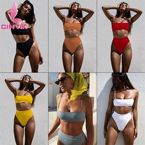 CinVik Sexy Bikini Ladies Tube Top Bikini 2021 New Bandage Swimsuit High Waist Swimwear Women Swimwear Women Yoga Wear 210319