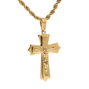 Anhänger Halsketten Edelstahl vergoldet Trendy Kruzifix Jesus 33 49mm Kreuz Halskette Anhänger 24'' Für Männer Schmuck Geschenke ErkenntnissePenda