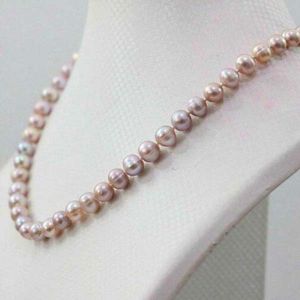 Naturalny 7-8 mm różowy fioletowy prawdziwy naszyjnik z perłami słodkowodnej 18 ''