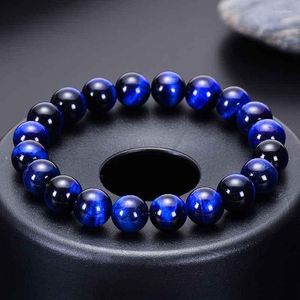 Beaded Strands 6-12mm Classic Natural Blue Tiger Eye Armband för män Kvinnor Stenpärlor Elastiska rep Buddha-armband INTE22