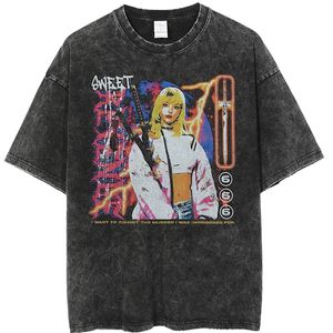 Erkekler Sokak Giyim T-Shirt Hip Hop Boyama Kız Baskı Tişört Harajuku Pamuk Üstler Tees Kısa Kollu Vintage Washed Tshirt 220812