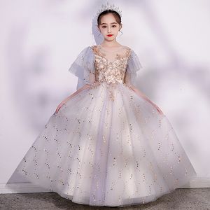 2022 Princess Sheer Tulle Цветок Девушки Платья Длинные Рукава На заказ Кружева Дизайнер Первое Святое Причастие Пагентные платья Аппликации Последний дизайнер