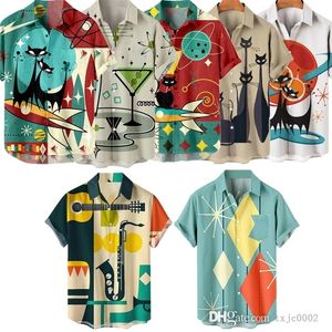 Plus Sizes 4XL 5XL Mens Casual Shirts Short Sleeve Summer Printed Shirt Slim Fit Various Pattern Man Clothes Cardigan Blouse