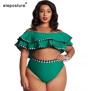 2020 Vintage Retro Plus Size Bikini Bikini Swimwear Women Hohe Taille Badeanzug Rüschen Badeanzüge Sommer Beach Wear Swimming Anzug 4xl T200708