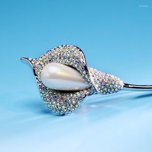 Wholesale wedding calla lilies for sale - Group buy Pins Brooches Arrival Rhinestone Pearl Calla Lily Lapel Flower Brooch Wedding Bouquet Jewelry For Women Party Pin Kirk22