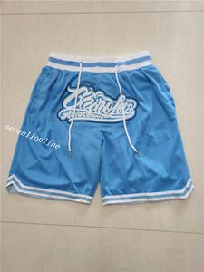 Shorts masculinos de basquete americano curto azul reminiscente NCAA NC costurado esporte Pantalones Cortos Hombre com bolso com zíper tamanho P 2XL