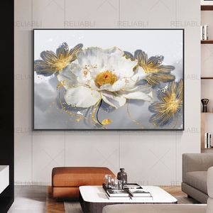 Nordic Style HD Gold Leaf Plakaty kwiatowe i druki Nowoczesne płótno malowanie zdjęć ściennych do salonu Dekor Home Decor Brak ramki