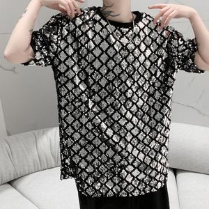 Camisetas masculinas de luxo de alta qualidade com lantejoulas camisetas masculinas poleras hombre 2022 moda ouro prata punk clube roupa boate camisetas masculinas