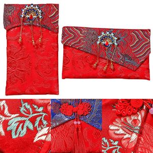 Gift Wrap Year Red Pocke Chinese Brocade Envelope Bordado Bordado Lucky Money Bag Cerimônia Party Supplies Packet