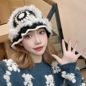 Beanie/Skull Caps Hand-woven Fur Winter Hat Female Japanese Autumn Warmth Literary Knitted Fisherman Warm Beanie HatBeanie/Skull Beanie/Skul