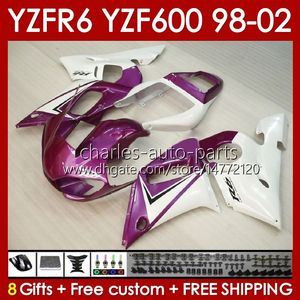 Body Kit For YAMAHA YZF R6 R 6 98-02 YZFR6 98 99 00 01 02 Bodywork 145No.65 YZF 600 CC YZF-600 Frame YZF-R6 YZF600 600CC 1998 1999 2000 2001 2002 ABS Fairings white purple blk