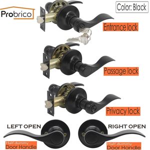 Probrico Black door handles for Interior door Locks front back lever lock cylinder/latch wooden gate lock handle set DL12061 201013