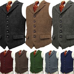 Mens Wool T Slim Fit Leisure Cotton Bury Vest Gentleman HerringBone Business Brown Waistcoat Blazer For Wedding Groom 220702