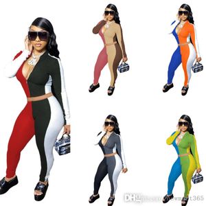 Designer Women Rib Sticked Tracksuits 2 Piece Set Fashion Casual Three Color Stitching Slim Fiting Long Sleeve Pants Ourtfits