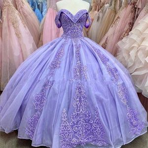 Светло-фиолетовое платье принцессы Quinceanera 2024 с открытыми плечами и аппликациями, кружевное вечернее платье для выпускного вечера, сладкое платье 16, Vestidos De 15 Anos