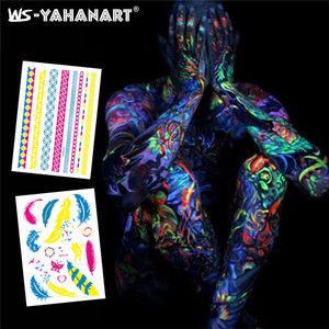 Fluorescent Temporary Tattoos Feather Sticker Butterfly Flower Face Pasters Arm Fake Tattoo Sticker