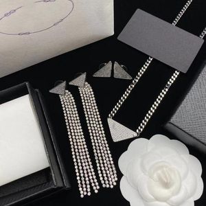 Designers Crystal Chain Necklaces Men Women Tassel Earring Chains Link Letter P Necklace Luxury Rhinestone Wedding Party Bracelet Jewelry Set