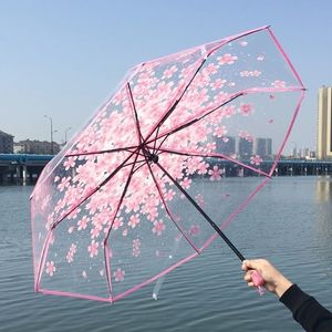 Mulher de guarda -chuva transparente Sakura para meninas grandes crianças para viajar Rain presentes fofos casamento estilo japonês crianças resistentes 220707