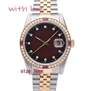 Designer Watch Womens Watches Luxury ES Högkvalitativ Fashion Diamond 36mm Red Dial Rostfritt stål Armband Automatisk vattenbeständig Multicolor
