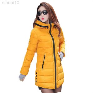 Down Cotton Coat Women Long Slim Hooded Parkas Winter New Korean Black Red Fashion Clothing Populära värmejacka Feminina L220730