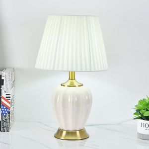 Tischlampen Stil weiße Keramiklampe für Schlafzimmer Arbeitszimmer Nachttisch Innenbeleuchtung Knopfschalter E27 EU PlugTable