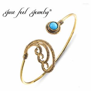 Pulseira 2022 Vintage Blue Crystal Ethnic Bracelets Bangles Gold Color Spiral Feather exclusivo para mulheres Presente Bohemia estilo joias1 INTE22