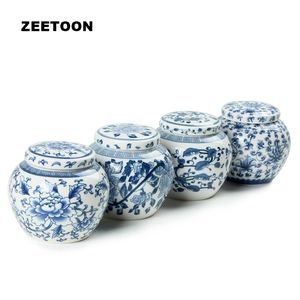 Jingdezhen Blue and White Porcelain Mini Tea Caddies Cans Chinese Kung Fuティーセットキャニスターシールストレージヴィンテージホーム装飾T200331