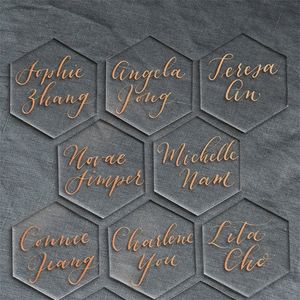 20pcs Clear Acrylic Hexagon Blank Place Cards Laser Cut Sheet Place Plain Tiles Wedding Decoration For Table Numbers Guest Name 220810