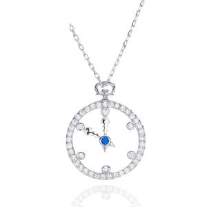 Chains Sterling Silver Necklace Pendant For Women Time Female Fashion Clock 925 Jewelry NecklaceChains