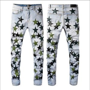 Nowe mody projektantów dżinsów Wysokiej jakości podarte dżinsowe spodnie luksusowe hip -hopowe spusty zamek błyskawiczny dla mężczyzny#899