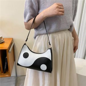 Evening Bags Fashion Black White Hit Color Women 's Bag PU Leather Tai Chi Yin Yang Simple Underarm Shoulder Female Designer Totes Purse