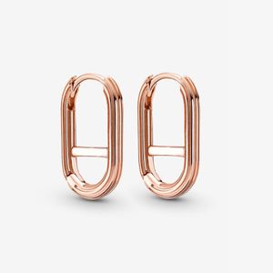Autêntico 100% 925 Sterling Silver Pink Pink Link Brincos de argolas Conjunto de moda Moda Women Wedding Jewelry Acessórios