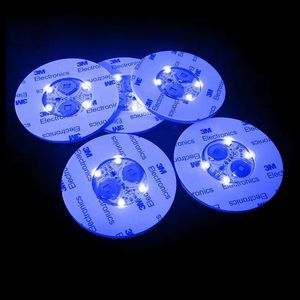 6cm Glow 3M Stickers LED Coasters Lighting 4 LEDs Flashing Lamps Bottle Lead Novelty Light festival Christmas Night Bar Party Decoration crestech