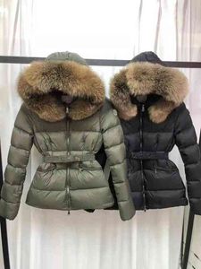 M giacca da donna corta 2022 inverno nuova moda grande collo in lana chiusura vita sottile piumino d'anatra bianco ispessito