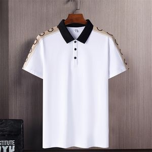 韓国スタイルのソリッドブランドファッションブラックホワイトポロシャツ半袖メンズ夏の通気性トップスティー特大6xl 7xl 8xl 220708