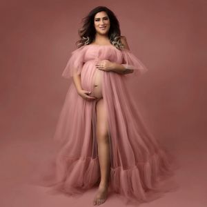 Off -axel moderskap fotoshoot prom klänningar för kvinnor brud wrap front slits gravida fototografiska kläder golvlängd grafi