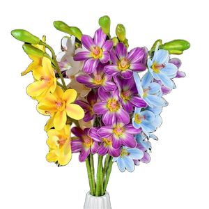 ONE Faux Flowers Single Stem Latex Passion Orchid 9 Heads per Piece Simulation Real Touch Lily for Wedding Centerpieces