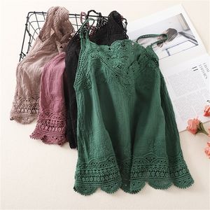 Lato Spaghetti Strap Topy Kobiety Bez Rękawów V-Neck Haft Bawełniany Pościel Top Top Casual Vintage Camis Mujer Koszulka Femme 220325