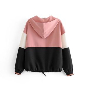 여성 패션 컬러 매칭 지퍼 장식 캐주얼 스웨터 셔츠 레이디 가을 앞 주머니 후드 풀오버 탑 H089 20120