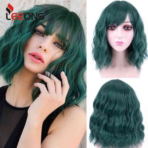 14inch Synthetic Short Bob Wig Body Wave Green s with Bangs Colorful Cosplay Daily Party for Women Natural As Real Hair 220622