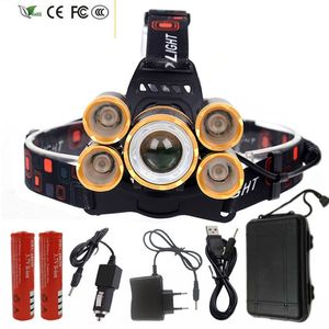 New 8000LM Hight Powerful Light 5 Led Headlamp Xml T6 LED Head Lamp 18650 Rechargeable Flashlight Torch Lantern Yunmai