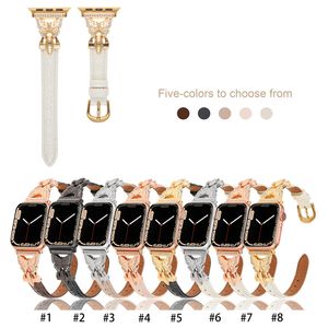 3D Butterfly Diamond Leather Strap för Apple Watch Series 7 6 5 4 3 Women Wristband IWatch Band 41mm 45mm 44mm 42mm 40mm 38mm Watchband Accessories