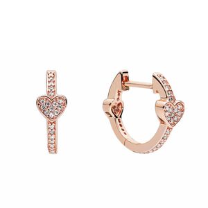 18K Rose gold Pave Heart Hoop Earring Authentic 925 Sterling Silver Women Girls Gift with Origianl box for Pandora CZ diamond Earrings set