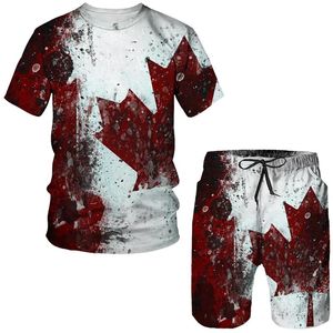 Tracksuits voor heren Canada Flag 3D Gedrukt Tracksuit 2 -delige set Men Shorts Sets Korte mouw T -shirt en zomerherenkleding Streetwear Suitme