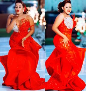 2022 plus size arabic aso ebi sereia elegante vestidos de baile vermelho de pescoço de pescoço de pescoço de festas formal de segunda recepção vestidos de noivado de aniversário ZJ770