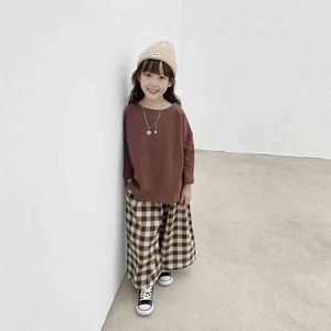 Outono família moda xadrez calças largas mãe e meninas algodão macio estilo japão calças soltas