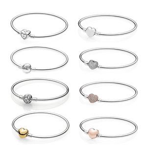 925 Sterling Silver Charms Bangle Love Heart Bracelet Logo