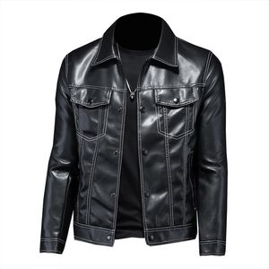 Kausal Vintage Lederjacke Mantel Männer Outfit Design Motor Biker Reißverschlusstasche PU Lederjacke Business Einfache Herrenbekleidung 4XL 220816