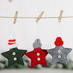 Christmas Tree Five-pointed Star Pendant Five-pointed Stars With Knitted Santa Hat Xmas Birthday Party Outdoors Decoration BH7456 TYJ
