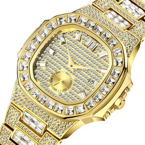 Wristwatches Missfox Men يشاهد أزياء الهيب هوب الكامل الماس الماس Wristwatch الذهب